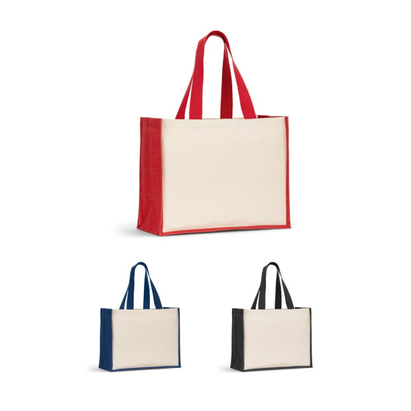 HELSINQUE COLOUR. Tasche aus Canvas (320 g/m²), mit Boden und Seiten aus farbig laminierter Jute (35
