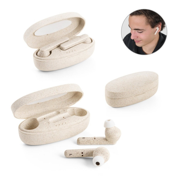 FOURIER. In-Ear Kopfhörer wireless mit 3 Stunden Akkulaufzeit aus Weizenstrohfaser und PP